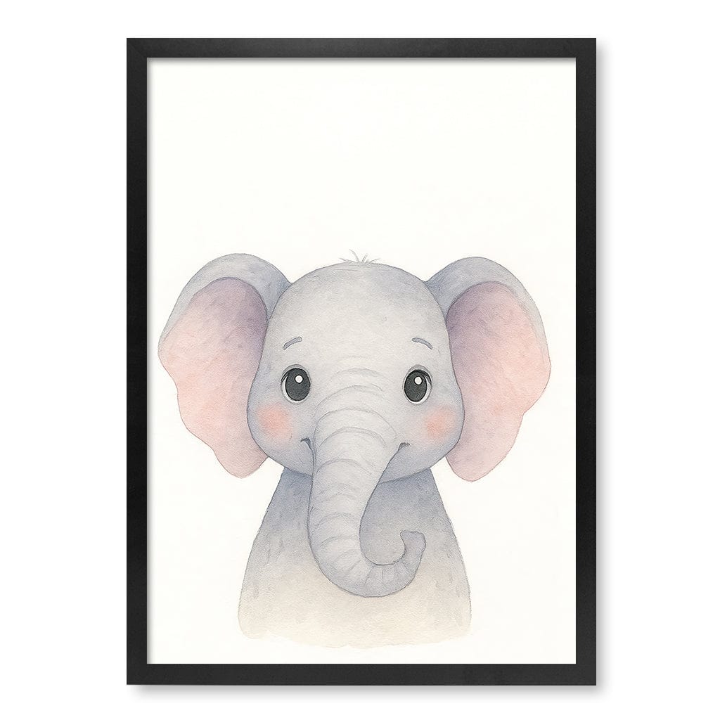 Animal Friends Elephant Children's Wall Art Print A2 (42 x 59.4cm) / Matte Black Frame / No Border from our Australian Made Framed Wall Art, Prints & Posters collection by Profile Products (Australia) Pty Ltd