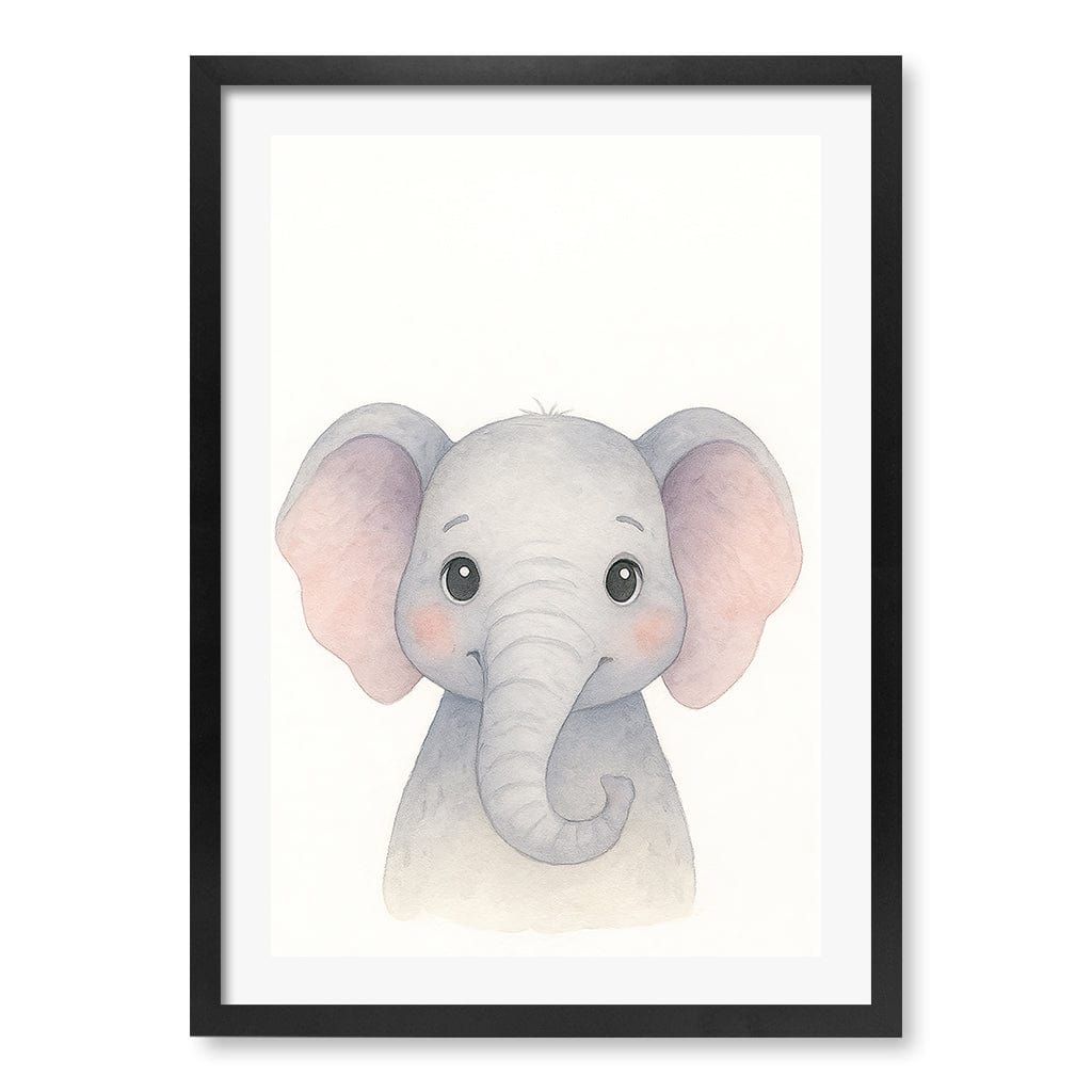 Animal Friends Elephant Children's Wall Art Print A2 (42 x 59.4cm) / Matte Black Frame / White Border from our Australian Made Framed Wall Art, Prints & Posters collection by Profile Products (Australia) Pty Ltd