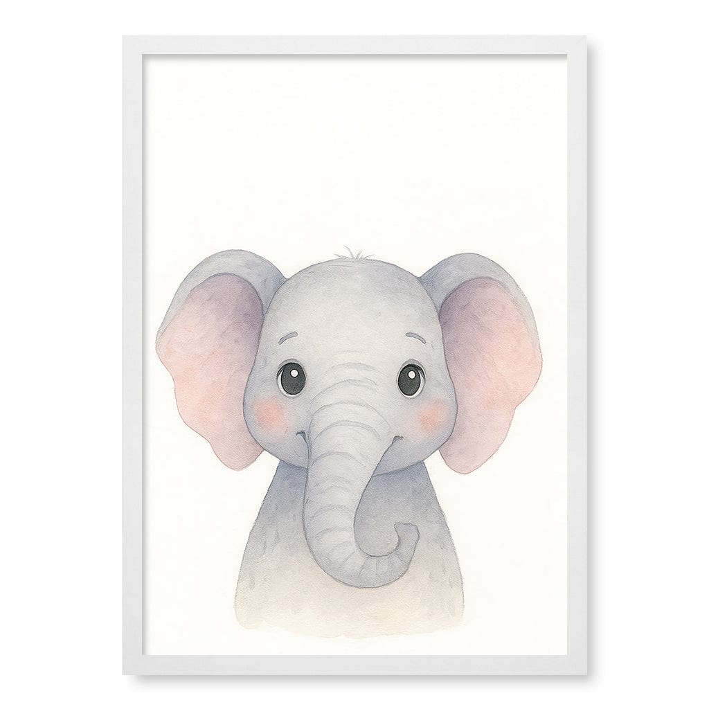 Animal Friends Elephant Children's Wall Art Print A2 (42 x 59.4cm) / Matte White Frame / No Border from our Australian Made Framed Wall Art, Prints & Posters collection by Profile Products (Australia) Pty Ltd