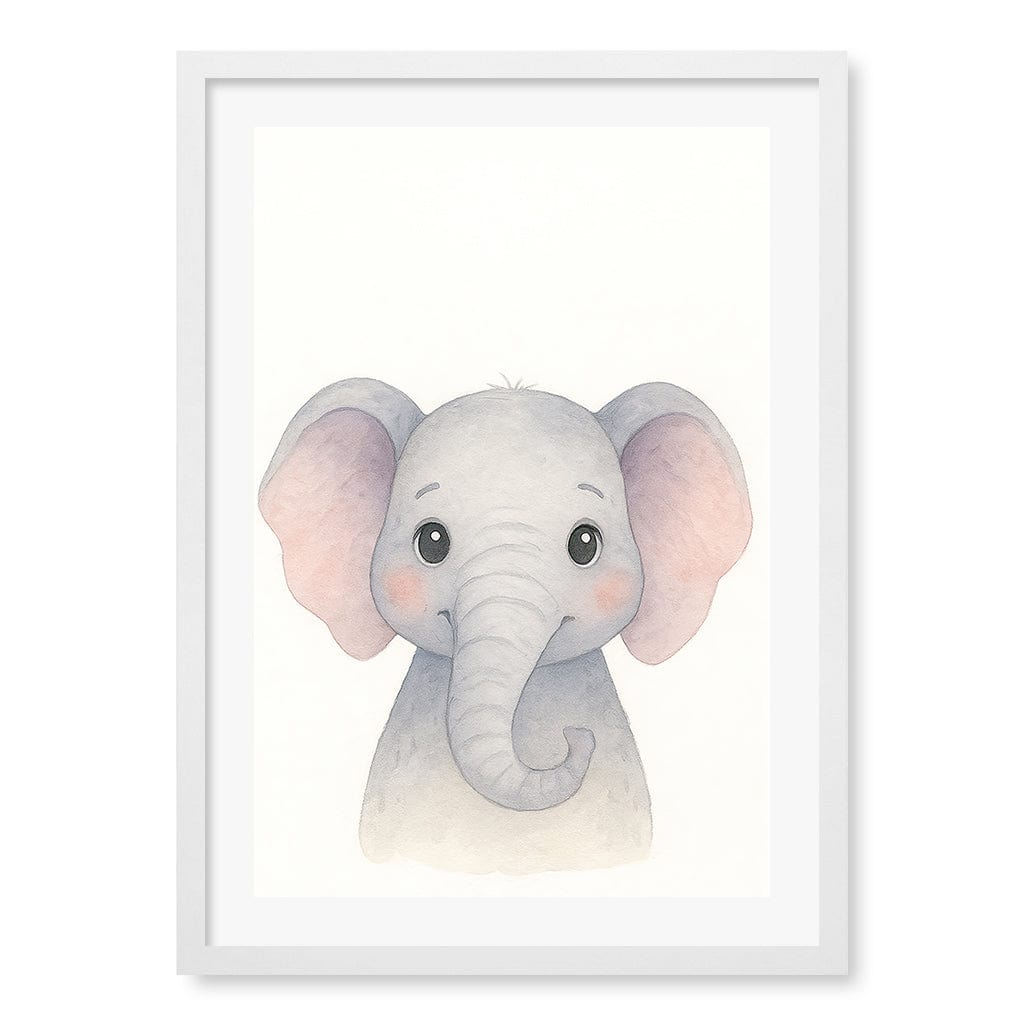 Animal Friends Elephant Children's Wall Art Print A2 (42 x 59.4cm) / Matte White Frame / White Border from our Australian Made Framed Wall Art, Prints & Posters collection by Profile Products (Australia) Pty Ltd