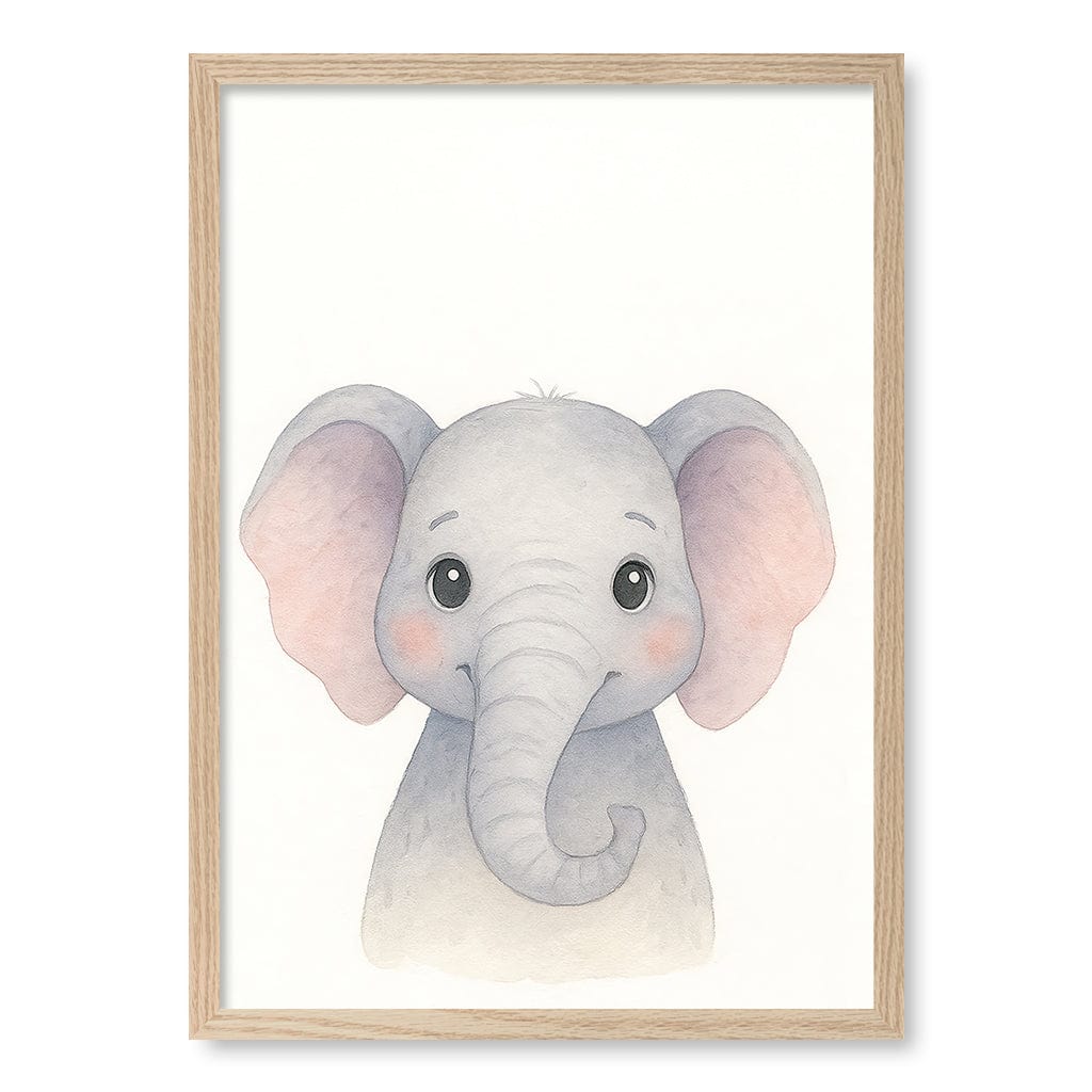 Animal Friends Elephant Children's Wall Art Print A2 (42 x 59.4cm) / Natural Oak Frame / No Border from our Australian Made Framed Wall Art, Prints & Posters collection by Profile Products (Australia) Pty Ltd