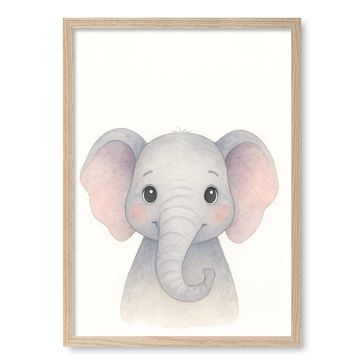 Animal Friends Elephant Children's Wall Art Print A2 (42 x 59.4cm) / Natural Oak Frame / No Border from our Australian Made Framed Wall Art, Prints & Posters collection by Profile Products (Australia) Pty Ltd