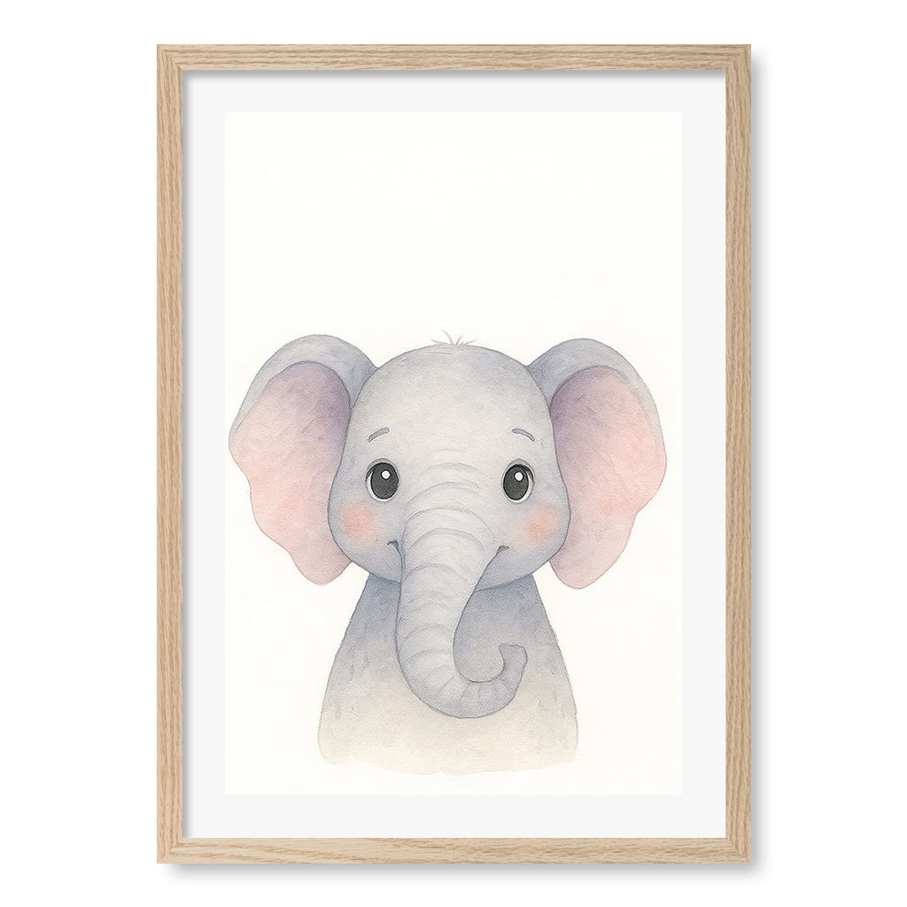 Animal Friends Elephant Children's Wall Art Print A2 (42 x 59.4cm) / Natural Oak Frame / White Border from our Australian Made Framed Wall Art, Prints & Posters collection by Profile Products (Australia) Pty Ltd