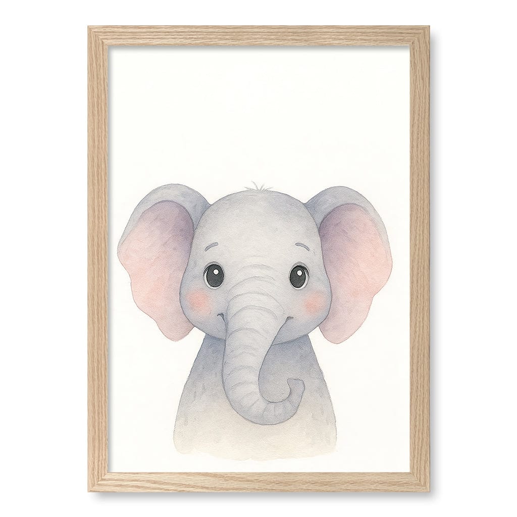 Animal Friends Elephant Children's Wall Art Print A3 (29.7 x 42cm) / Natural Oak Frame / No Border from our Australian Made Framed Wall Art, Prints & Posters collection by Profile Products (Australia) Pty Ltd