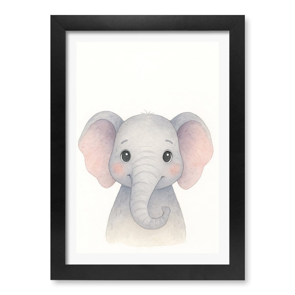 Animal Friends Elephant Children's Wall Art Print A4 (21 x 29.7cm) / Matte Black Frame / White Border from our Australian Made Framed Wall Art, Prints & Posters collection by Profile Products (Australia) Pty Ltd