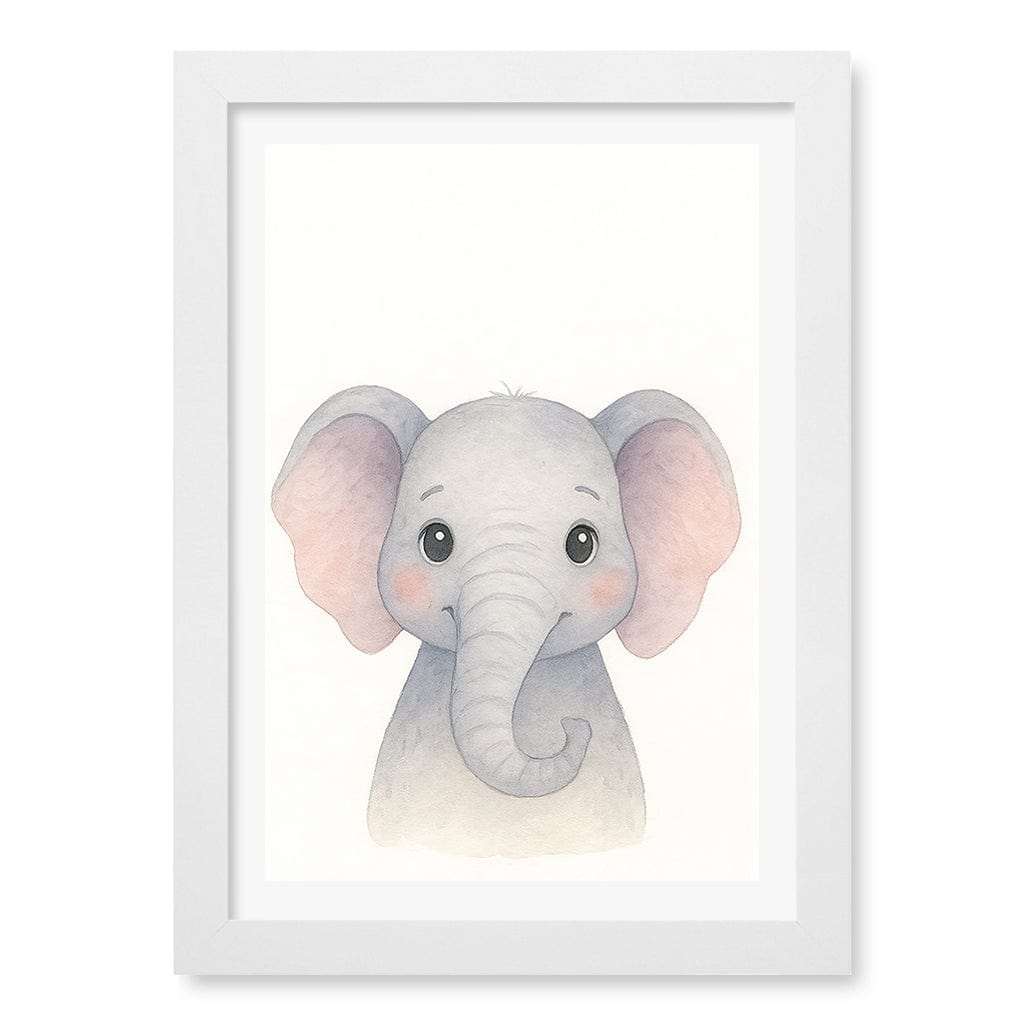 Animal Friends Elephant Children's Wall Art Print A4 (21 x 29.7cm) / Matte White Frame / White Border from our Australian Made Framed Wall Art, Prints & Posters collection by Profile Products (Australia) Pty Ltd