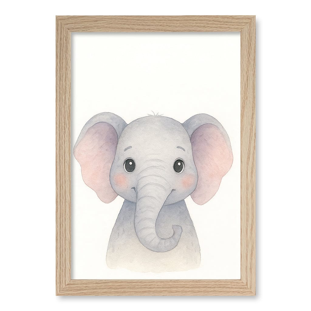 Animal Friends Elephant Children's Wall Art Print A4 (21 x 29.7cm) / Natural Oak Frame / No Border from our Australian Made Framed Wall Art, Prints & Posters collection by Profile Products (Australia) Pty Ltd
