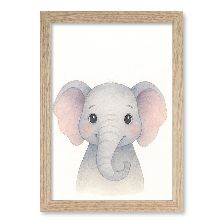 Animal Friends Elephant Children's Wall Art Print A4 (21 x 29.7cm) / Natural Oak Frame / No Border from our Australian Made Framed Wall Art, Prints & Posters collection by Profile Products (Australia) Pty Ltd