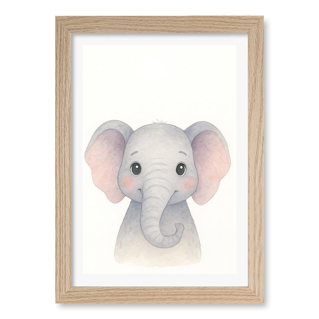 Animal Friends Elephant Children's Wall Art Print A4 (21 x 29.7cm) / Natural Oak Frame / White Border from our Australian Made Framed Wall Art, Prints & Posters collection by Profile Products (Australia) Pty Ltd