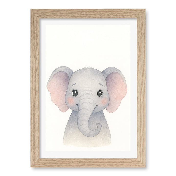 Animal Friends Elephant Children's Wall Art Print A4 (21 x 29.7cm) / Natural Oak Frame / White Border from our Australian Made Framed Wall Art, Prints & Posters collection by Profile Products (Australia) Pty Ltd