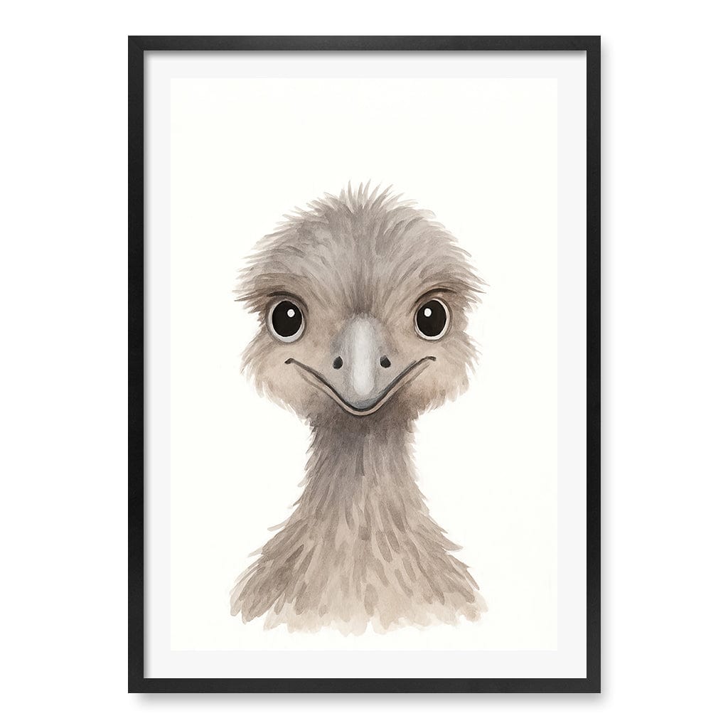 Animal Friends Emu Children's Wall Art Print A1 (59.4 x 84.1cm) / Matte Black Frame / White Border from our Australian Made Framed Wall Art, Prints & Posters collection by Profile Products (Australia) Pty Ltd