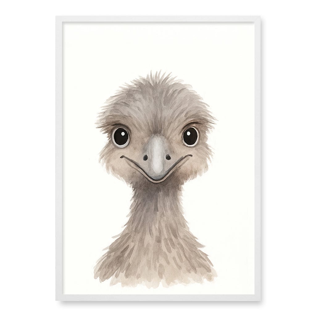 Animal Friends Emu Children's Wall Art Print A1 (59.4 x 84.1cm) / Matte White Frame / No Border from our Australian Made Framed Wall Art, Prints & Posters collection by Profile Products (Australia) Pty Ltd