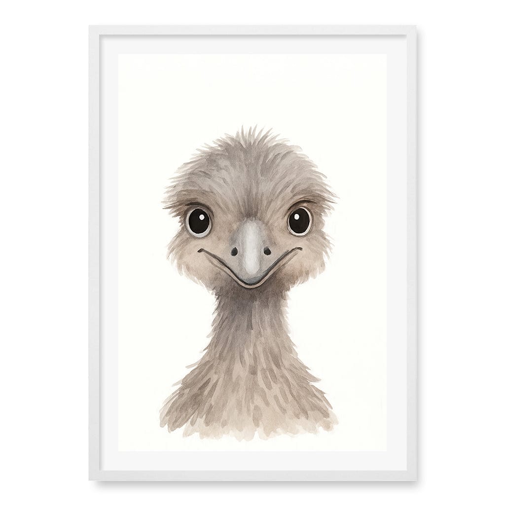 Animal Friends Emu Children's Wall Art Print A1 (59.4 x 84.1cm) / Matte White Frame / White Border from our Australian Made Framed Wall Art, Prints & Posters collection by Profile Products (Australia) Pty Ltd
