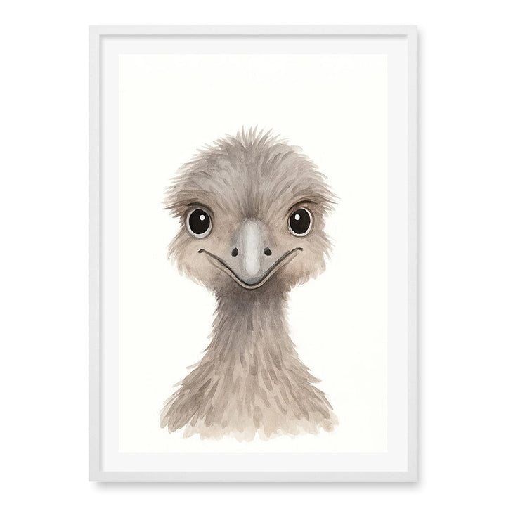 Animal Friends Emu Children's Wall Art Print A1 (59.4 x 84.1cm) / Matte White Frame / White Border from our Australian Made Framed Wall Art, Prints & Posters collection by Profile Products (Australia) Pty Ltd
