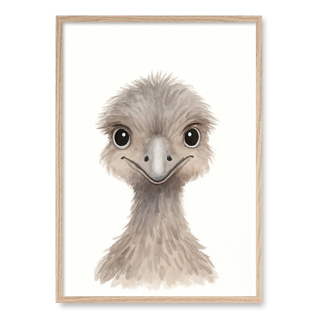 Animal Friends Emu Children's Wall Art Print A1 (59.4 x 84.1cm) / Natural Oak Frame / No Border from our Australian Made Framed Wall Art, Prints & Posters collection by Profile Products (Australia) Pty Ltd
