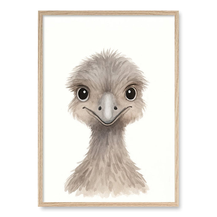 Animal Friends Emu Children's Wall Art Print A1 (59.4 x 84.1cm) / Natural Oak Frame / No Border from our Australian Made Framed Wall Art, Prints & Posters collection by Profile Products (Australia) Pty Ltd