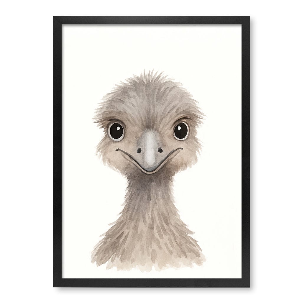 Animal Friends Emu Children's Wall Art Print A2 (42 x 59.4cm) / Matte Black Frame / No Border from our Australian Made Framed Wall Art, Prints & Posters collection by Profile Products (Australia) Pty Ltd