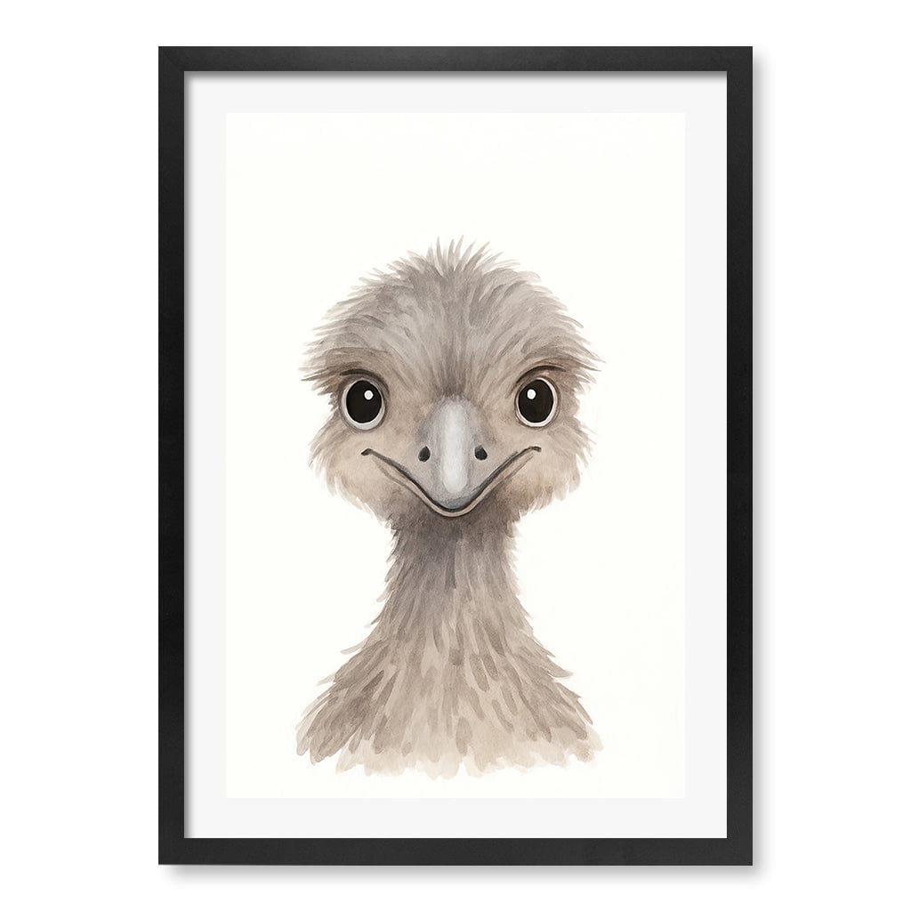 Animal Friends Emu Children's Wall Art Print A2 (42 x 59.4cm) / Matte Black Frame / White Border from our Australian Made Framed Wall Art, Prints & Posters collection by Profile Products (Australia) Pty Ltd