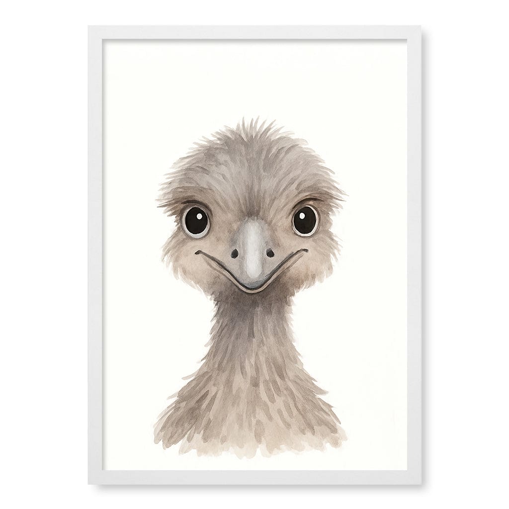 Animal Friends Emu Children's Wall Art Print A2 (42 x 59.4cm) / Matte White Frame / No Border from our Australian Made Framed Wall Art, Prints & Posters collection by Profile Products (Australia) Pty Ltd
