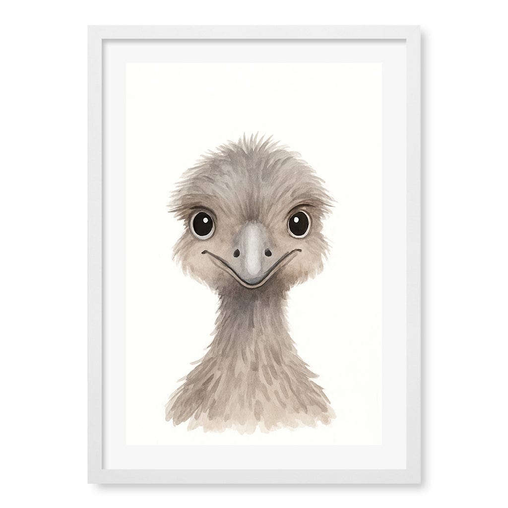 Animal Friends Emu Children's Wall Art Print A2 (42 x 59.4cm) / Matte White Frame / White Border from our Australian Made Framed Wall Art, Prints & Posters collection by Profile Products (Australia) Pty Ltd