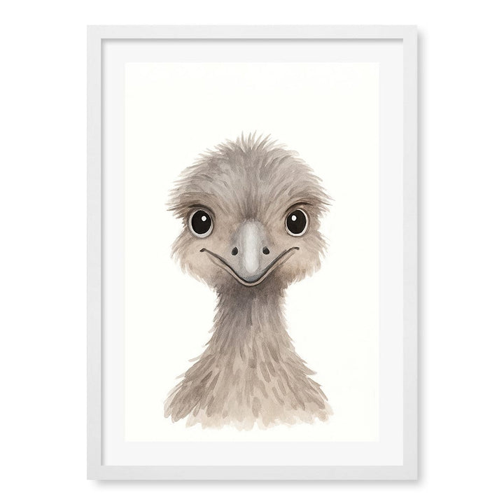 Animal Friends Emu Children's Wall Art Print A2 (42 x 59.4cm) / Matte White Frame / White Border from our Australian Made Framed Wall Art, Prints & Posters collection by Profile Products (Australia) Pty Ltd