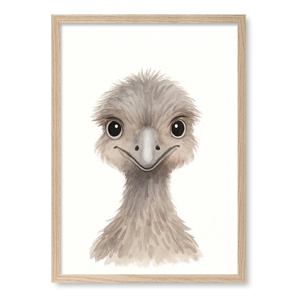 Animal Friends Emu Children's Wall Art Print A2 (42 x 59.4cm) / Natural Oak Frame / No Border from our Australian Made Framed Wall Art, Prints & Posters collection by Profile Products (Australia) Pty Ltd