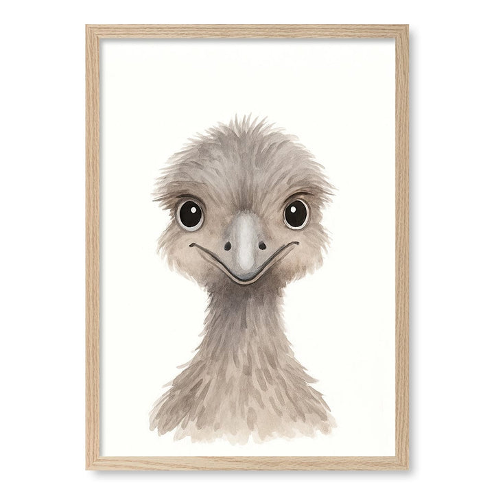 Animal Friends Emu Children's Wall Art Print A2 (42 x 59.4cm) / Natural Oak Frame / No Border from our Australian Made Framed Wall Art, Prints & Posters collection by Profile Products (Australia) Pty Ltd