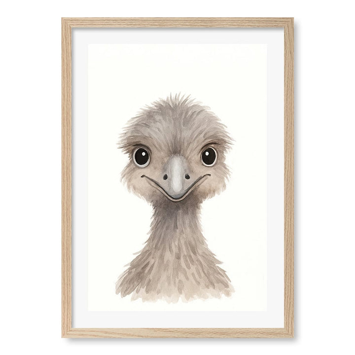 Animal Friends Emu Children's Wall Art Print A2 (42 x 59.4cm) / Natural Oak Frame / White Border from our Australian Made Framed Wall Art, Prints & Posters collection by Profile Products (Australia) Pty Ltd