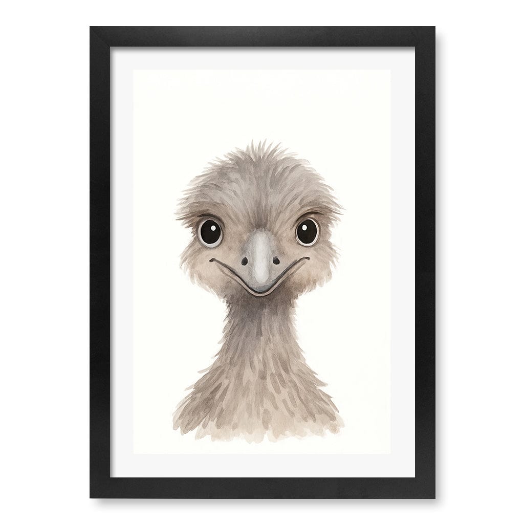 Animal Friends Emu Children's Wall Art Print A3 (29.7 x 42cm) / Matte Black Frame / White Border from our Australian Made Framed Wall Art, Prints & Posters collection by Profile Products (Australia) Pty Ltd