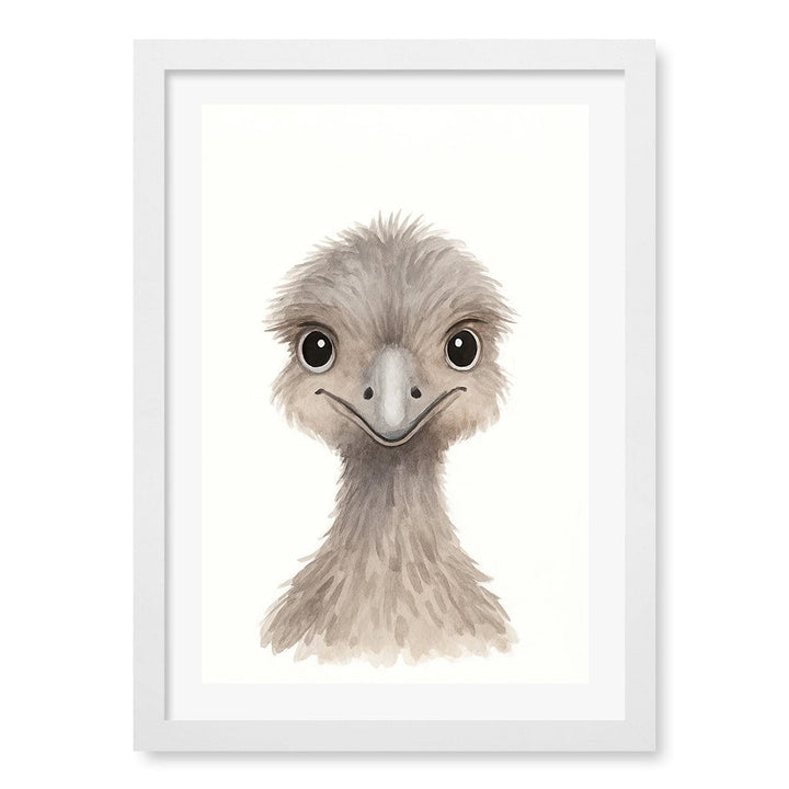 Animal Friends Emu Children's Wall Art Print A3 (29.7 x 42cm) / Matte White Frame / White Border from our Australian Made Framed Wall Art, Prints & Posters collection by Profile Products (Australia) Pty Ltd