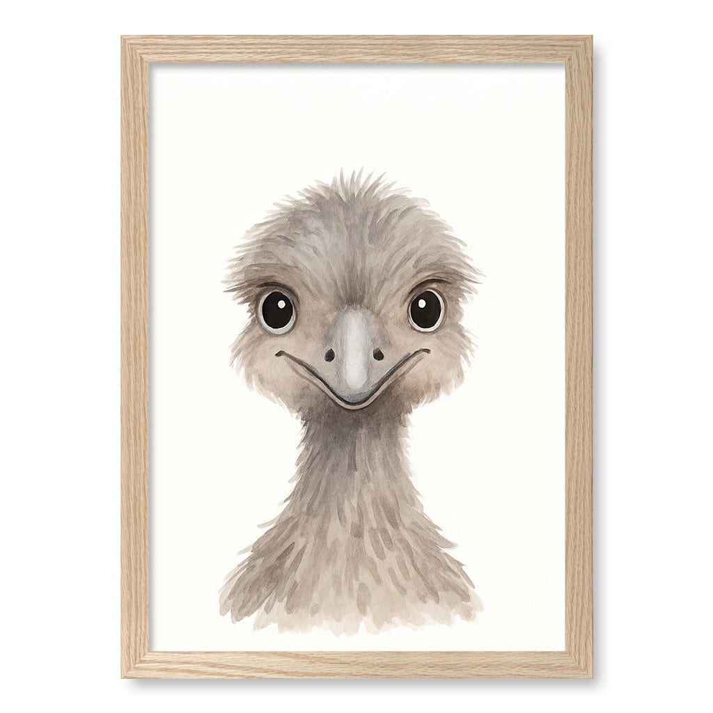 Animal Friends Emu Children's Wall Art Print A3 (29.7 x 42cm) / Natural Oak Frame / No Border from our Australian Made Framed Wall Art, Prints & Posters collection by Profile Products (Australia) Pty Ltd
