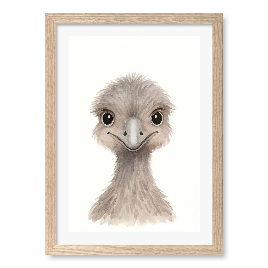Animal Friends Emu Children's Wall Art Print A3 (29.7 x 42cm) / Natural Oak Frame / White Border from our Australian Made Framed Wall Art, Prints & Posters collection by Profile Products (Australia) Pty Ltd