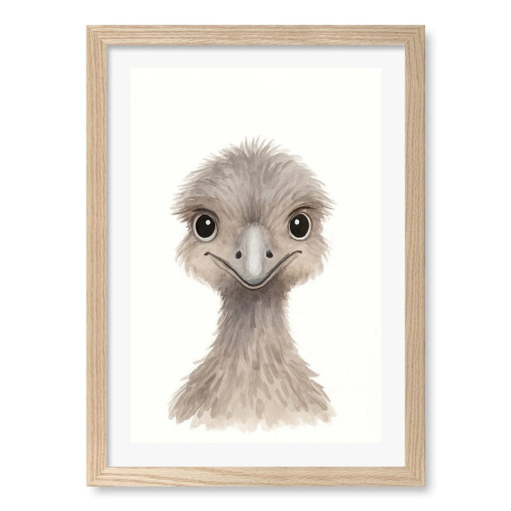 Animal Friends Emu Children's Wall Art Print A3 (29.7 x 42cm) / Natural Oak Frame / White Border from our Australian Made Framed Wall Art, Prints & Posters collection by Profile Products (Australia) Pty Ltd