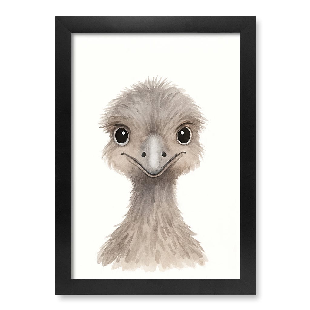 Animal Friends Emu Children's Wall Art Print A4 (21 x 29.7cm) / Matte Black Frame / No Border from our Australian Made Framed Wall Art, Prints & Posters collection by Profile Products (Australia) Pty Ltd
