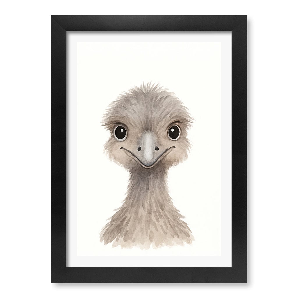 Animal Friends Emu Children's Wall Art Print A4 (21 x 29.7cm) / Matte Black Frame / White Border from our Australian Made Framed Wall Art, Prints & Posters collection by Profile Products (Australia) Pty Ltd