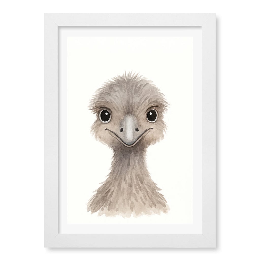 Animal Friends Emu Children's Wall Art Print A4 (21 x 29.7cm) / Matte White Frame / White Border from our Australian Made Framed Wall Art, Prints & Posters collection by Profile Products (Australia) Pty Ltd