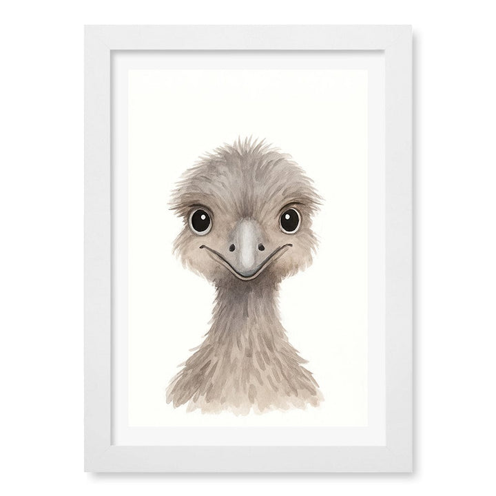 Animal Friends Emu Children's Wall Art Print A4 (21 x 29.7cm) / Matte White Frame / White Border from our Australian Made Framed Wall Art, Prints & Posters collection by Profile Products (Australia) Pty Ltd