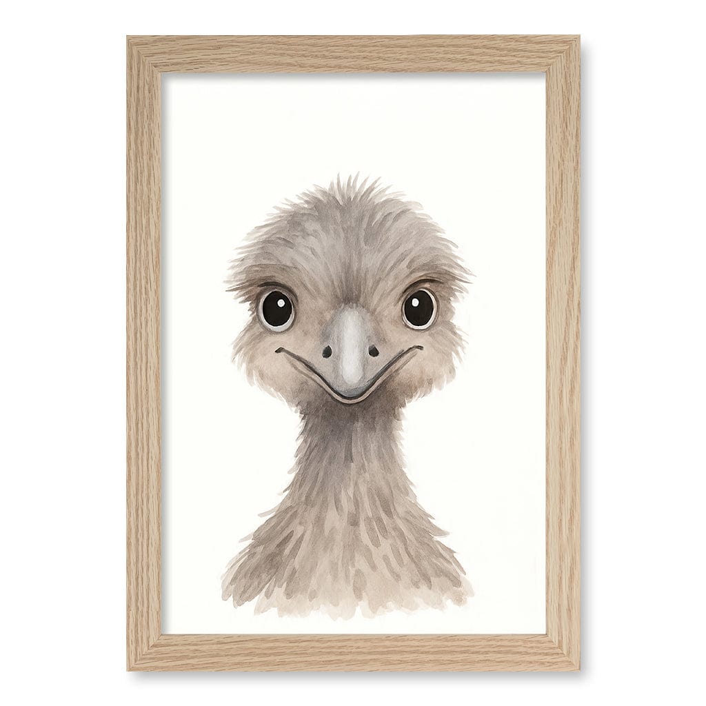 Animal Friends Emu Children's Wall Art Print A4 (21 x 29.7cm) / Natural Oak Frame / No Border from our Australian Made Framed Wall Art, Prints & Posters collection by Profile Products (Australia) Pty Ltd