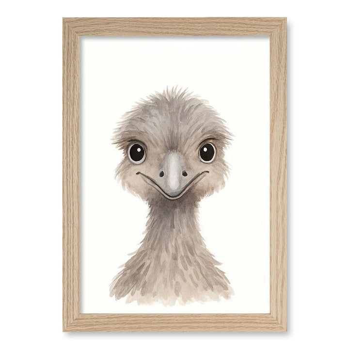 Animal Friends Emu Children's Wall Art Print A4 (21 x 29.7cm) / Natural Oak Frame / No Border from our Australian Made Framed Wall Art, Prints & Posters collection by Profile Products (Australia) Pty Ltd