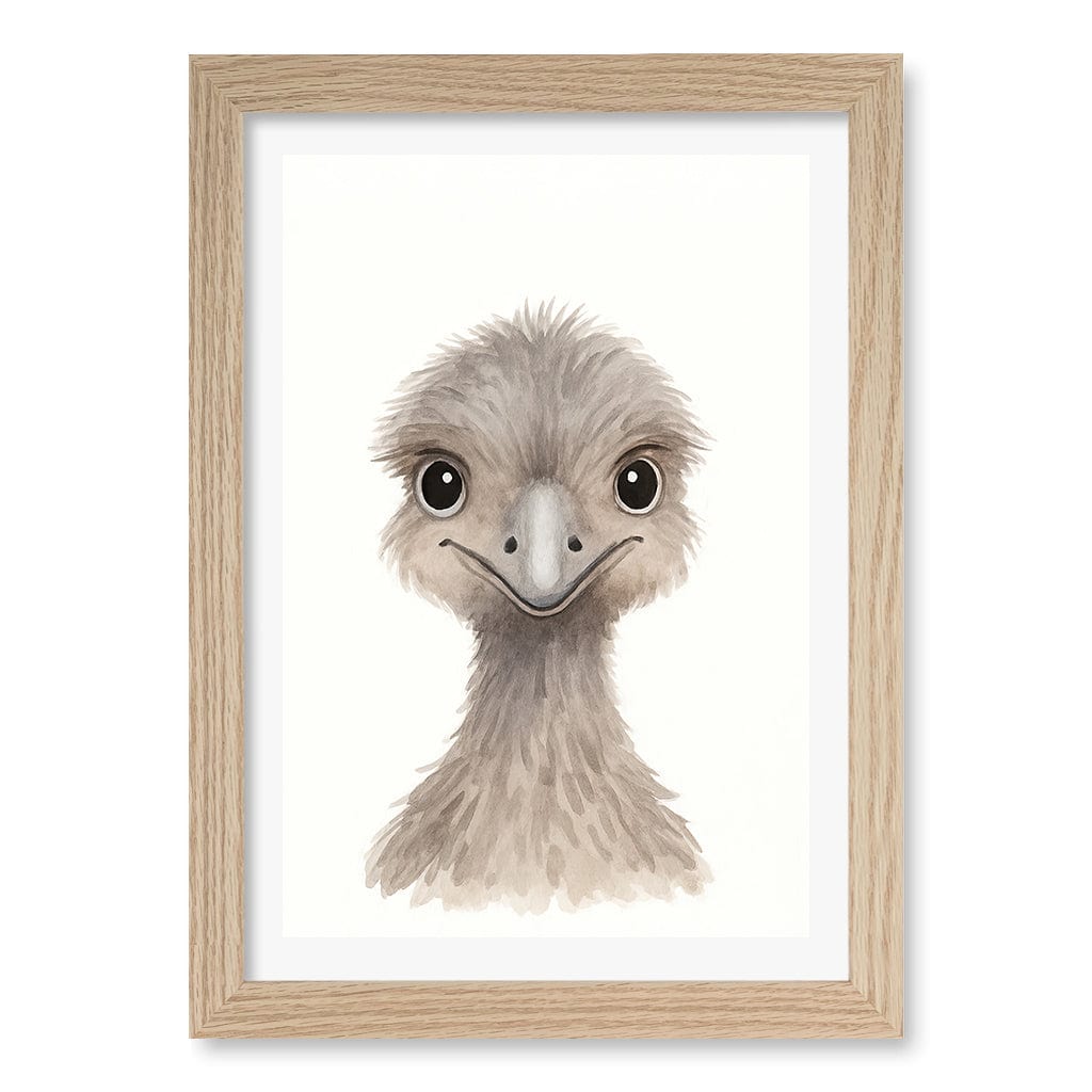 Animal Friends Emu Children's Wall Art Print A4 (21 x 29.7cm) / Natural Oak Frame / White Border from our Australian Made Framed Wall Art, Prints & Posters collection by Profile Products (Australia) Pty Ltd