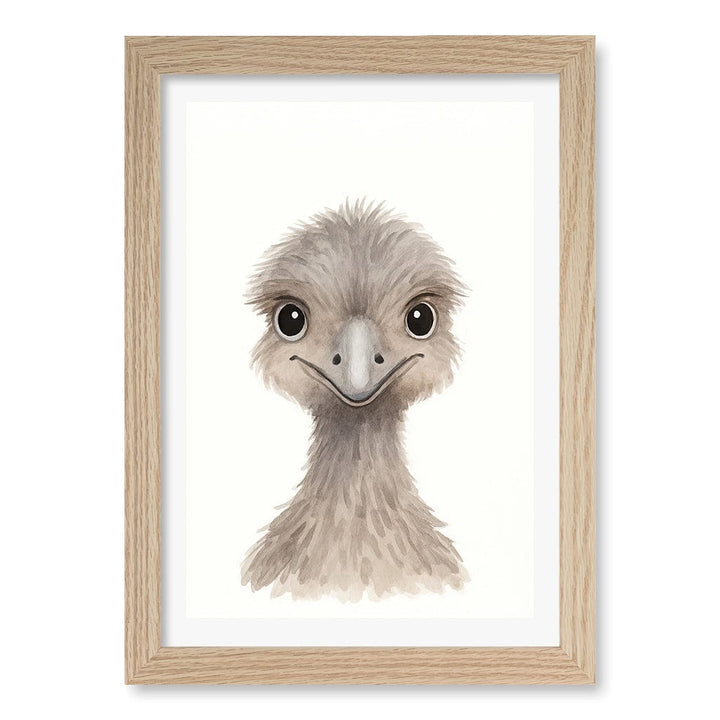 Animal Friends Emu Children's Wall Art Print A4 (21 x 29.7cm) / Natural Oak Frame / White Border from our Australian Made Framed Wall Art, Prints & Posters collection by Profile Products (Australia) Pty Ltd