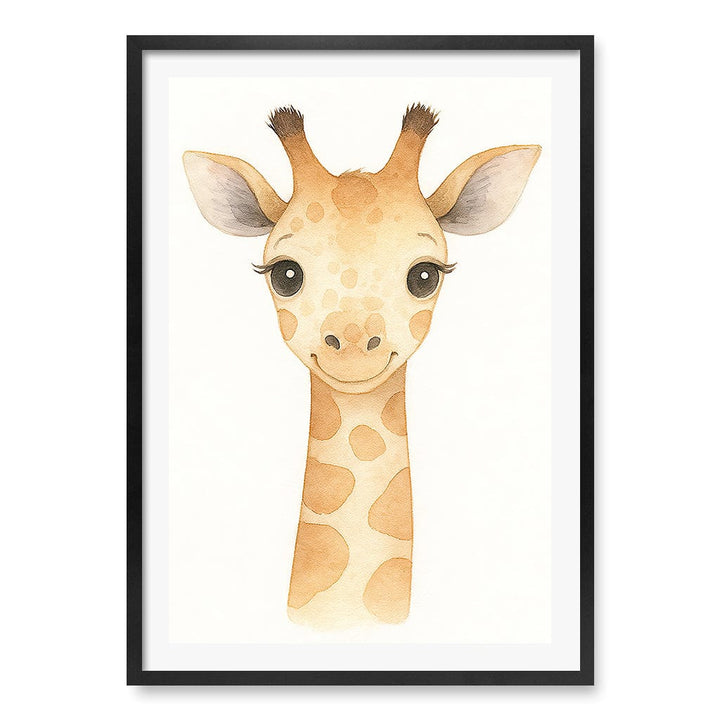 Animal Friends Giraffe Children's Wall Art Print A1 (59.4 x 84.1cm) / Matte Black Frame / White Border from our Australian Made Framed Wall Art, Prints & Posters collection by Profile Products (Australia) Pty Ltd