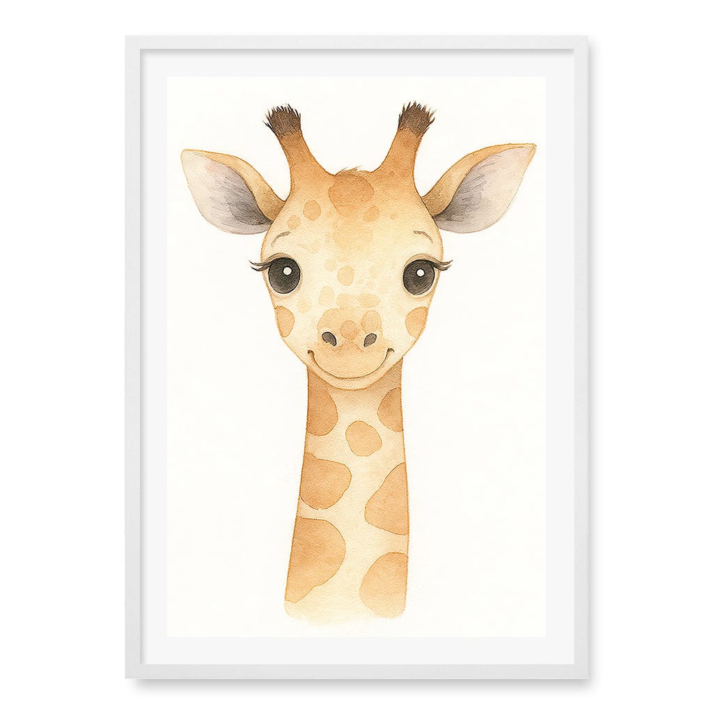 Animal Friends Giraffe Children's Wall Art Print A1 (59.4 x 84.1cm) / Matte White Frame / White Border from our Australian Made Framed Wall Art, Prints & Posters collection by Profile Products (Australia) Pty Ltd
