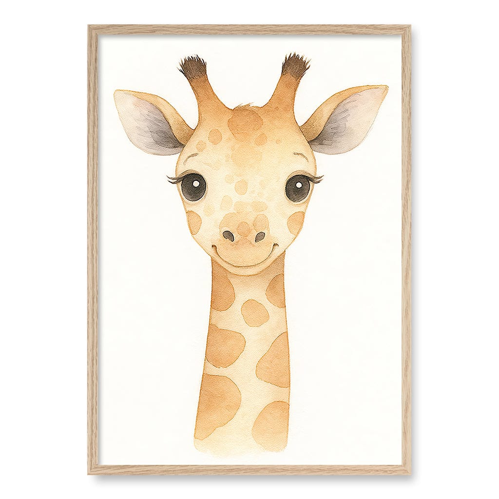 Animal Friends Giraffe Children's Wall Art Print A1 (59.4 x 84.1cm) / Natural Oak Frame / No Border from our Australian Made Framed Wall Art, Prints & Posters collection by Profile Products (Australia) Pty Ltd