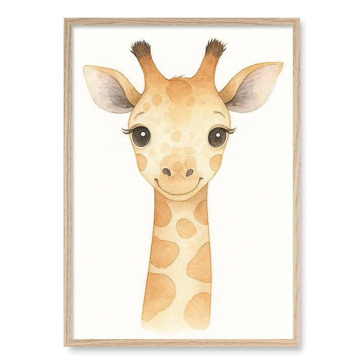 Animal Friends Giraffe Children's Wall Art Print A1 (59.4 x 84.1cm) / Natural Oak Frame / No Border from our Australian Made Framed Wall Art, Prints & Posters collection by Profile Products (Australia) Pty Ltd