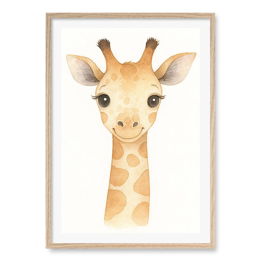 Animal Friends Giraffe Children's Wall Art Print A1 (59.4 x 84.1cm) / Natural Oak Frame / White Border from our Australian Made Framed Wall Art, Prints & Posters collection by Profile Products (Australia) Pty Ltd