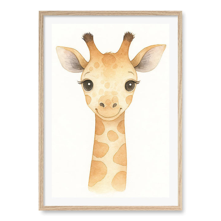 Animal Friends Giraffe Children's Wall Art Print A1 (59.4 x 84.1cm) / Natural Oak Frame / White Border from our Australian Made Framed Wall Art, Prints & Posters collection by Profile Products (Australia) Pty Ltd