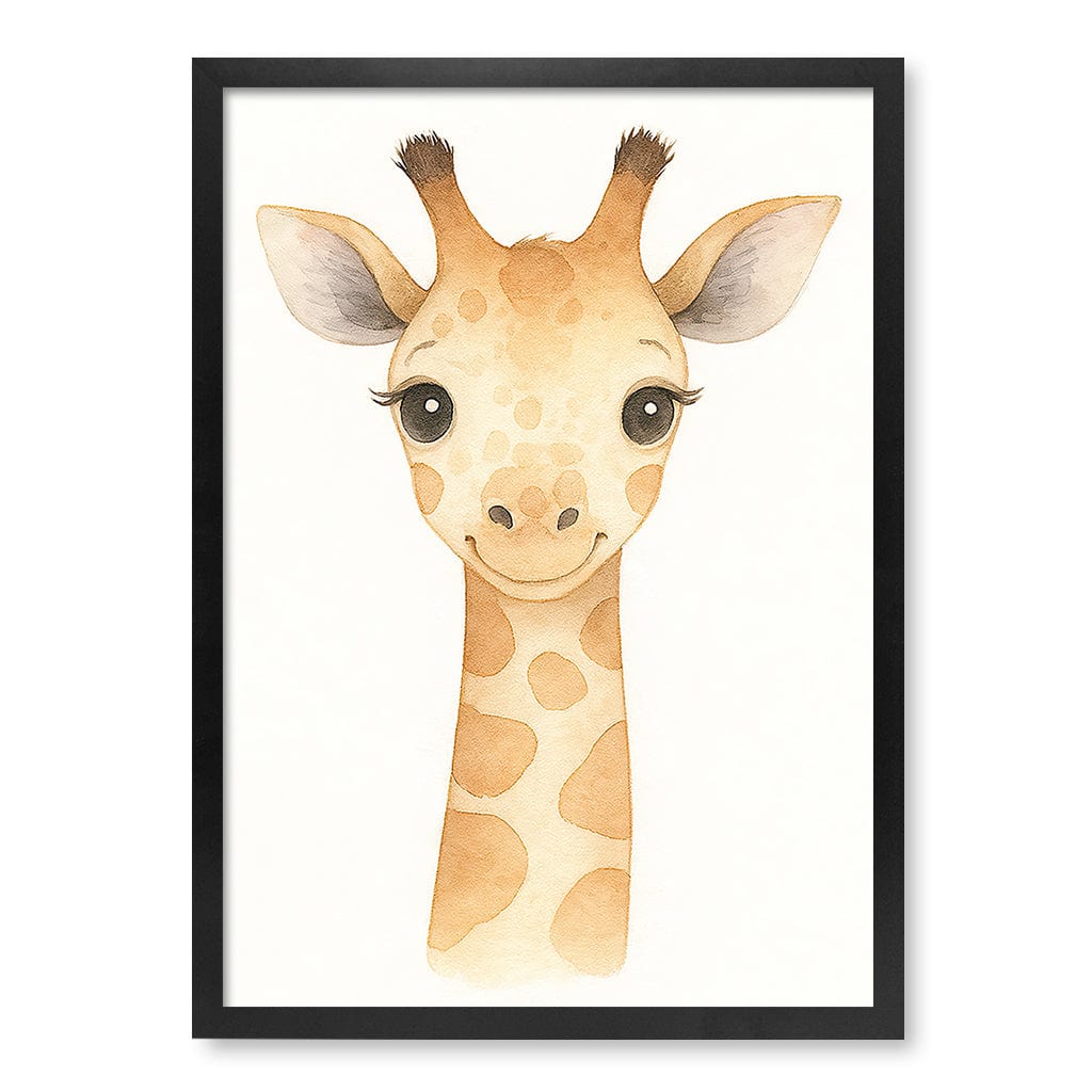 Animal Friends Giraffe Children's Wall Art Print A2 (42 x 59.4cm) / Matte Black Frame / No Border from our Australian Made Framed Wall Art, Prints & Posters collection by Profile Products (Australia) Pty Ltd