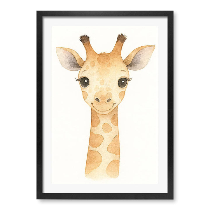 Animal Friends Giraffe Children's Wall Art Print A2 (42 x 59.4cm) / Matte Black Frame / White Border from our Australian Made Framed Wall Art, Prints & Posters collection by Profile Products (Australia) Pty Ltd