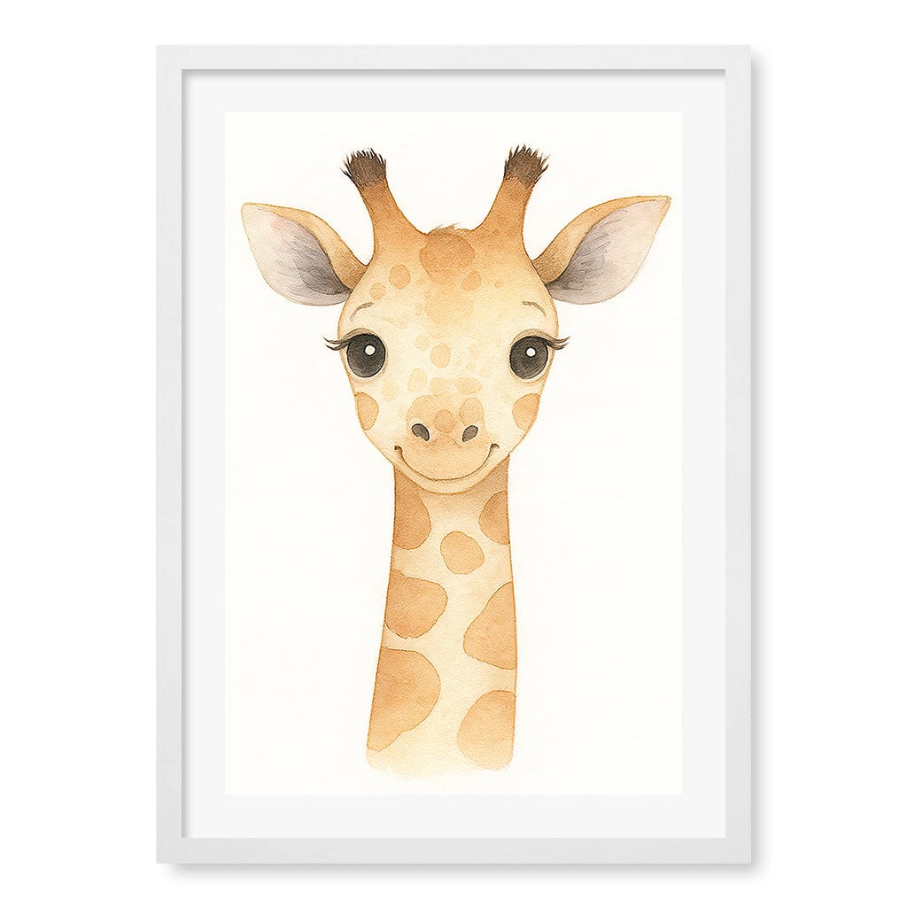 Animal Friends Giraffe Children's Wall Art Print A2 (42 x 59.4cm) / Matte White Frame / White Border from our Australian Made Framed Wall Art, Prints & Posters collection by Profile Products (Australia) Pty Ltd
